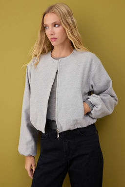 Gri Oversize Kal?p Kase Bomber Ceket Mont TWOAW26MO00143