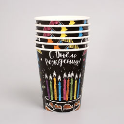 Набор бумажной посуды С днём рождения, мелом: 6 тарелок, 1 гирлянда , 6 стаканов, 6 колпаков - Страна карнавалия фото 3