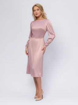 Платье цвета пыльной розы длины миди с длинными рукавами - 1001dress фото 5