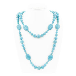 Бирюза голубая (имитация), разноразмерные круглые с плоскими овалами 18х25мм, бусы "Стихия", длина бус 124см