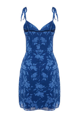 TRENDYOLMILLA Lacivert Cicekli A Kesim Sifon Mini Astarl? Dokuma Elbise TWOSS22EL2566  фото 8