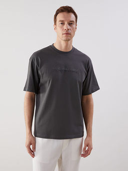 Bisiklet Yaka Bask?l? Penye Erkek Ti??rt