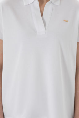 Kad_n Beyaz Basic Polo Yaka Ti__rt