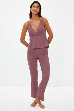 Trendyolmilla Antrasit Fitilli Ip Ask?l? Orme Pijama Tak?m? THMSS21PT0125 фото 22