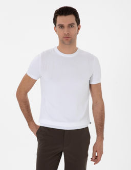 Beyaz Slim Fit Bisiklet Yaka Triko T-shirt