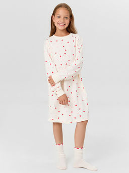 Сорочка ночная для девочек бежевая в сердечки