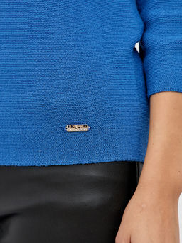 пуловер женский в синем цвете с отложным воротником и с рукавом 3/4 - Glenfield фото 4