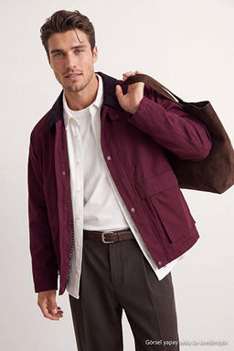 Bordo Regular Fit Kadife Yaka Detayl_ Unisex Mevsimlik Mont TMNAW25MO00017
