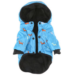 Пэт тойс (Pet toys) Одежда для собаки Куртка с капюшоном, с метал. кольцом, с принтом, на кнопках, р-р S, длина спинки 18см/обхват груди 30см/обхват шеи 26см, цвет-голубой, плащевка/синтепон/флис (100% полиэстер) (Китай) - Домашняя Мода фото 6