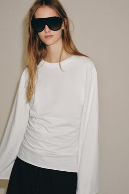 CAMISETA MANGA LARGA ALGOD?N / Blanco - Zara фото 2