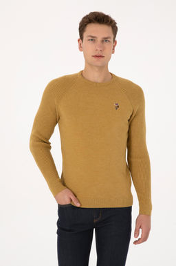 Erkek Regular Fit Bisiklet Yaka Hardal Kazak