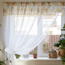 Тюль с подхватом и ламбрекеном Солнечные цветы 250х200см, 100% п/э, вуаль