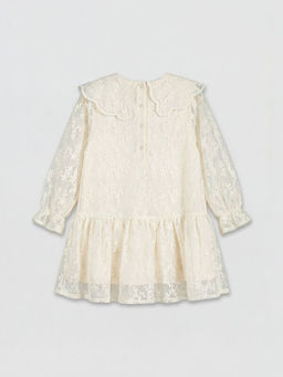 Bebe Yaka ?i?ekli K?z ?ocuk Dantel Elbise