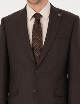 Kahverengi Slim Fit _izgili Tak_m Elbise