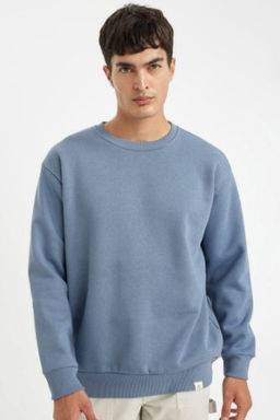 Oversize Genis Kal?p Bisiklet Yaka Kal?n Basic Duz Sweatshirt