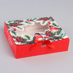 Цена за 2 шт. Коробка новогодняя складная Снегири на ветке 20 х18 х 5 см - Дарите счастье фото 2