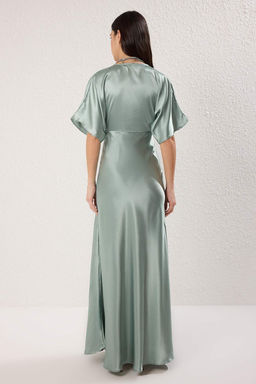 TRENDYOLMILLA Bej A-Kesim Krep Dokuma Uzun S?k Abiye & Mezuniyet Elbise TPRSS25AE00113 фото 14