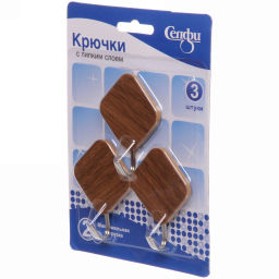 Цена за 5 шт. Крючки в наборе 3шт на липком слое "ИДЕЯДОМА", форма ромб, принт тёмное дерево, нагрузка 2кг