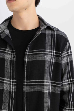 Хлопковая рубашка в клетку с длинными рукавами стандартного кроя - Defacto фото 5