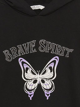 Bask?l? Uzun Kollu K?z ?ocuk Hoodie ve Tayt - Waikiki фото 3