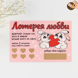 Цена за 3 шт. Открытка, лотерейный билет Лотерея любви, 10?15 см