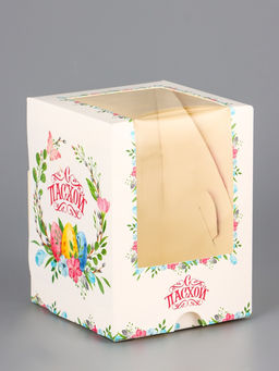 Цена за 5 шт. Коробка подарочная пасхальная с окном Пасхальный венок 9.5?9.5?12.5 см