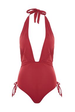 Bordo Derin Dekolteli Buzgulu High Leg Mayo TBESS23MA00217