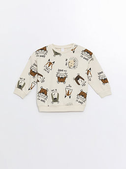 Bisiklet Yaka Uzun Kollu Bask?l? Erkek Bebek Sweatshirt