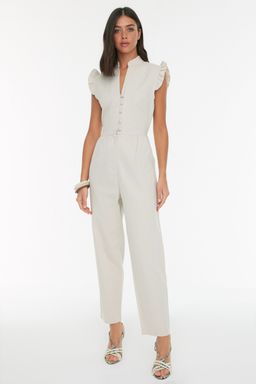 TRENDYOLMILLA Siyah F?rf?r ve Dugme Detayl? Uzun Dokuma Tulum TWOSS22TU0253  фото 4