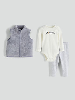 Bask?l? Erkek Bebek Tak?m 3l?