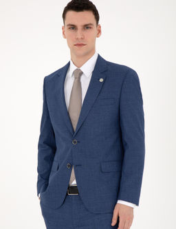 Koyu Mavi Slim Fit Y_n Kar___ml_ Tak_m Elbise