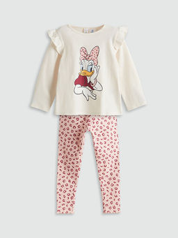 Bisiklet Yaka Daisy Duck Bask?l? K?z Bebek Ti??rt ve Tayt 2li