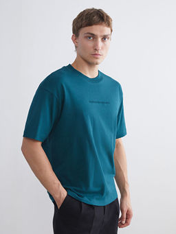 Bisiklet Yaka Bask?l? Penye Erkek Ti??rt