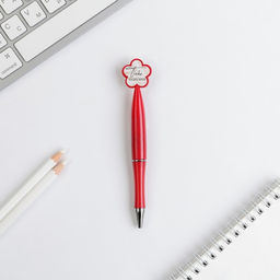 Ручка шариковая, синяя паста, пластик, 1.0 мм, на подложке-ваза 8 марта: Цветок