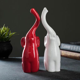 Набор фигурок «Пара слонов», белый и красный, 9×15×25 см