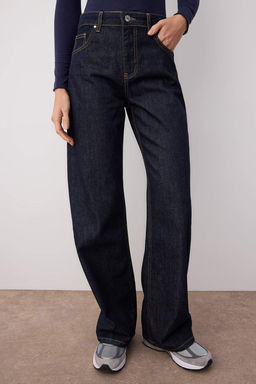 Koyu Mavi Yuksek Bel Wide Leg Jeans TWOAW26JE00007 - Trendyolmilla фото 3