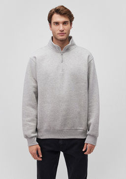 Yar? Fermuarl? Gri Basic Sweatshirt - Mavi фото 3