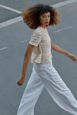 CHAQUETA PUNTO POINTELLE MANGA CORTA / Crudo