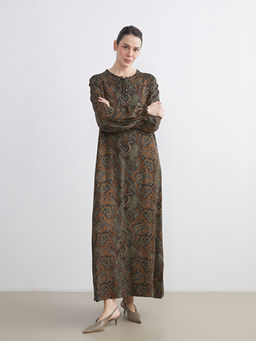 Ba?lamal? Yaka Desenli B?zg?l? Elbise