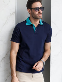 Футболка-поло из трикотажа "пике" с эластаном