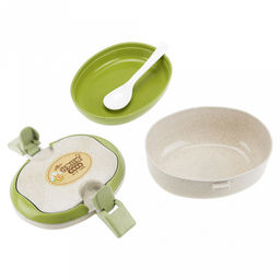 Ланч-бокс для продуктов пластмассовый Эко дом 15х14,5см h9см, 2 уровня: 0,2л 15,3х12см h2,6см; 0,4л, 15х11,8см h5,5см, с ложкой 13см, бежевый, с цветными клипсами и ручками, цвета в ассортименте: фисташковый, розовый, голубой (Китай) Пластик с доба - Домашняя мода фото 5