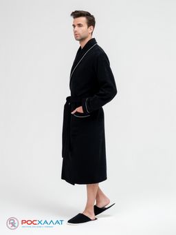 Мужской махровый халат с кантом черный МЗ-33 (100)