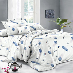 Постельное белье, комплект 1,5 спальный "Перышко", 3 предмета: пододеяльник 145х215см, простыня 150х220см, 1 наволочка 50х70см с клапаном-запахом, микрофибра 80г/м2, упаковка "эконом" ПВХ 32х41см, "Домашняя мода" (Россия)