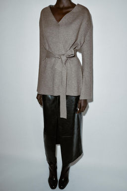 PLAIN KNIT CARDIGAN WITH BELT - Zara фото 16