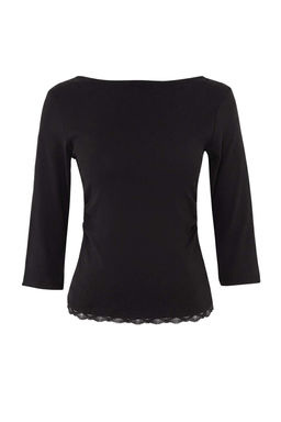 Siyah Dantel Detayl_ Fitted Kay_k Yaka Truvakar Kol Pamuklu Esnek _rme T-Shirt TWOAW27TS00003 - Trendyolmilla фото 5