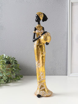 Фигура полистоун «Африканка с кувшином, с повязкой в волосах», бело-золотой, 9×8×37.5 см