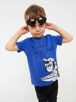 Bisiklet Yaka K?sa Kollu Nostaljik Maymun Bask?l? Erkek Bebek Ti??rt - Waikiki фото 2