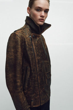 CHAQUETA BIKER PIEL 100% ZW COLLECTION LIMITED EDITION / Marr?n - Zara фото 6