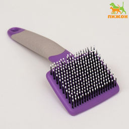 Пуходерка с прорезиненной ручкой, закругленные зубья, малая, 6,5 х 14,5 см, фиолетовая