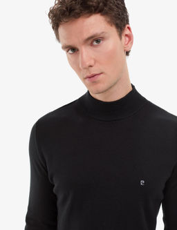 Siyah Slim Fit Yar_m Bal_k__ Yaka Basic Triko Kazak